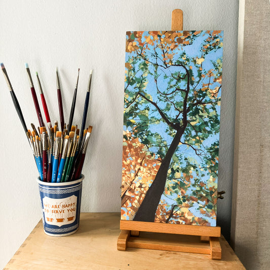 Original landscape painting by Gregory Stulting of a colorful fall tree.